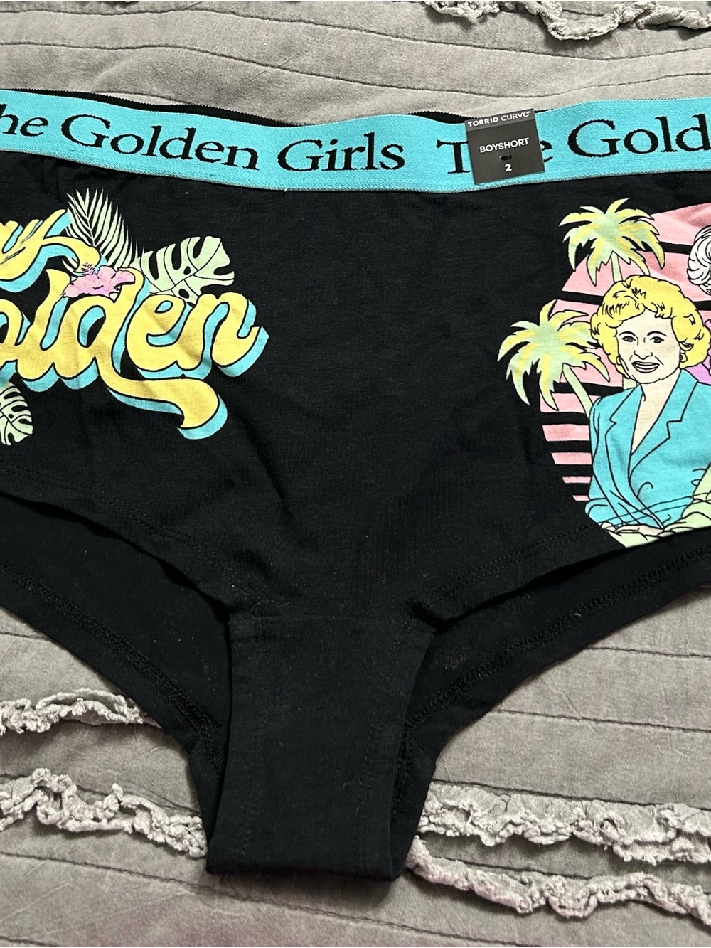 torrid Black Boyshorts with Turquoise Waistband and Multicolor Print